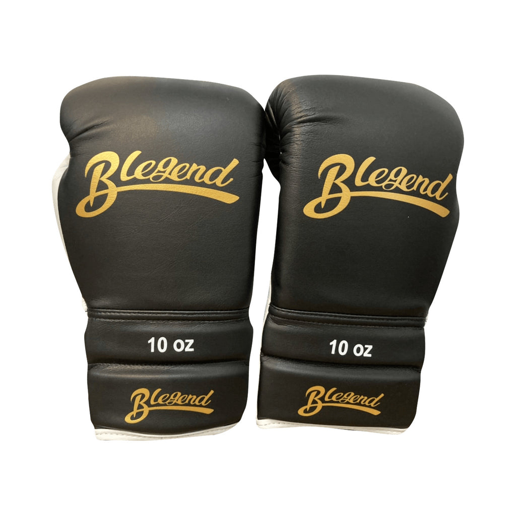 Blegend Boxing Gloves BGLLP Lace Up Black White — pair front view, fight gear Phuket | MMAGuy