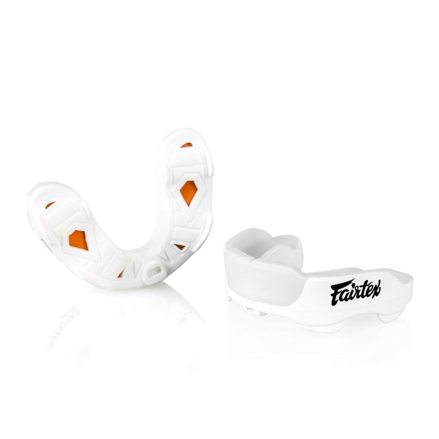 Fairtex white and orange mouthguard with geometric pattern