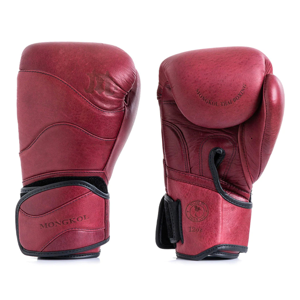 Red Mongkol BGM04 Velvet Boxing Gloves with Black Accents
