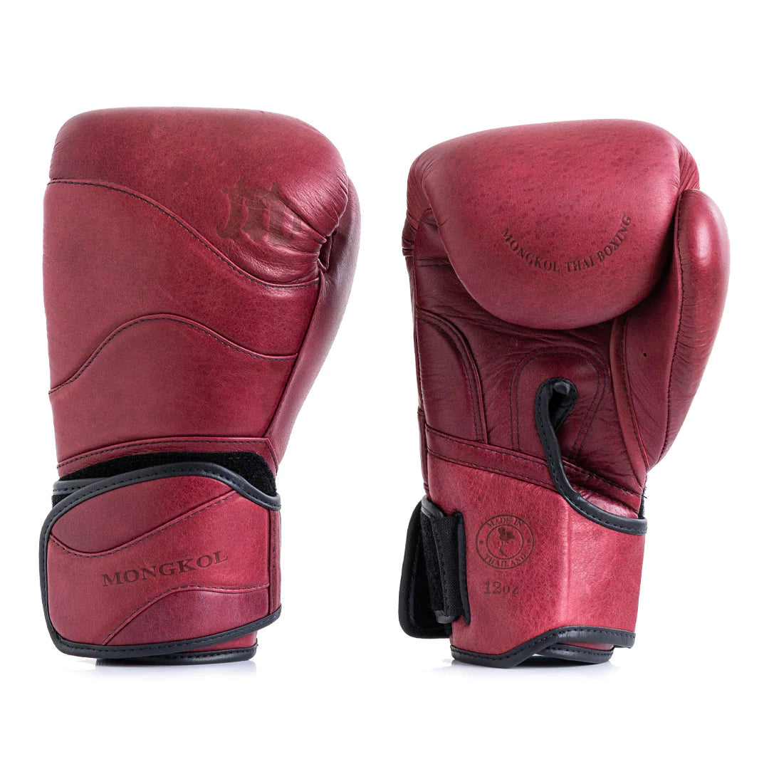 Red Mongkol BGM04 Velvet Boxing Gloves with Black Accents