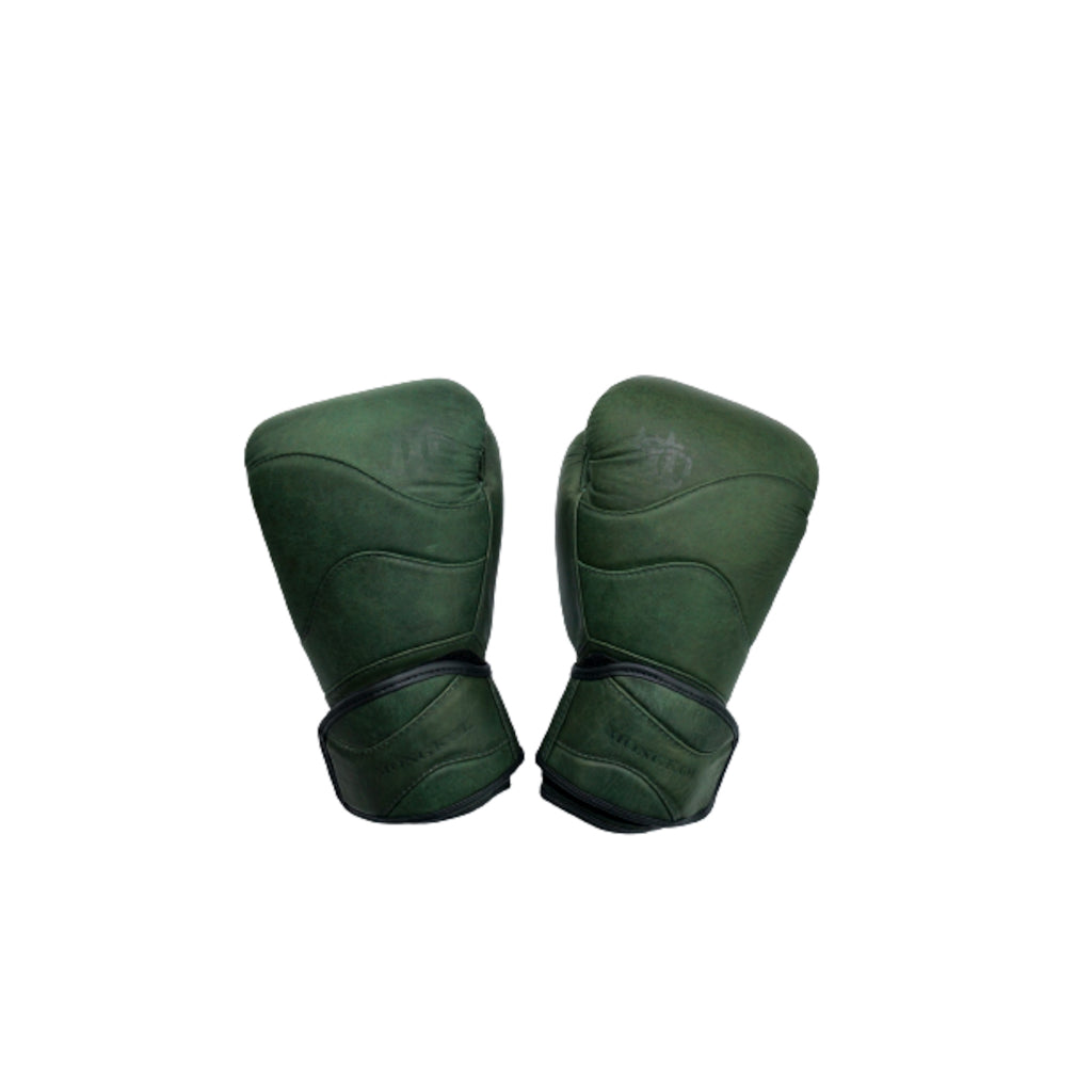 Olive green Mongkol BGM04 boxing gloves with textured palm and strap