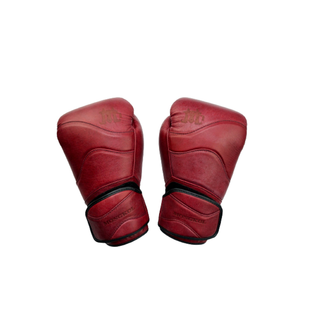 Red Mongkol BGM04 Velvet Boxing Gloves with Black Accents