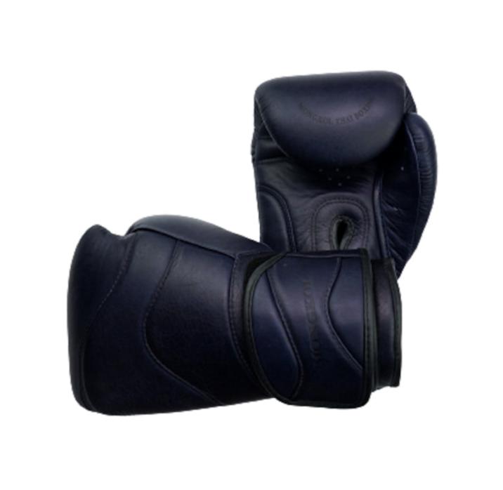 Navy blue Mongkol BGM04 boxing gloves with textured grip and padded knuckles