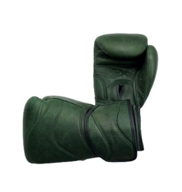 Olive green Mongkol BGM04 boxing gloves with textured palms and Velcro